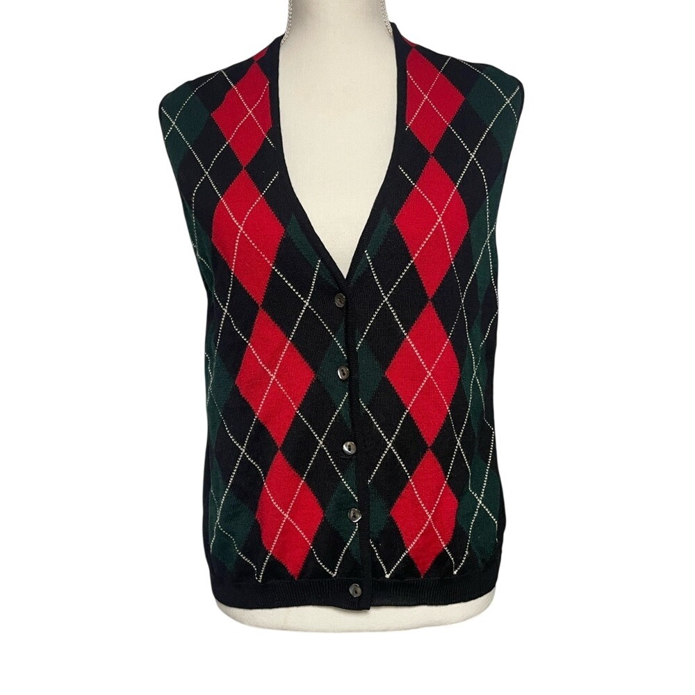 Talbots Argyle Vintage 90s Merino Wool Button-Up Sweater Vest Women's‎ Medium